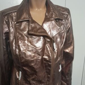 G by Giuliana Brown Leather Motorcycle Jacket